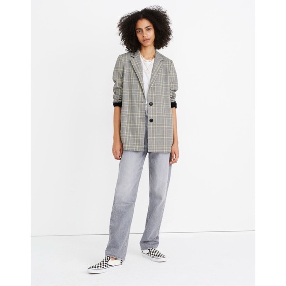 Madewell Dorset Blazer Cosley Plaid Size S Glen Plaid Pearl Ivory Casual Preppy